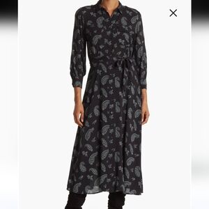 PHILOSOPHY Maxi Dress S Paisley Long Sleeve Shirt Black White Paisley